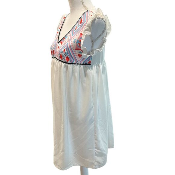 Boho V-Neck Sleeveless Babydoll Dress With Ruffled Shoulders Women's Size Small - Picture 4 of 13